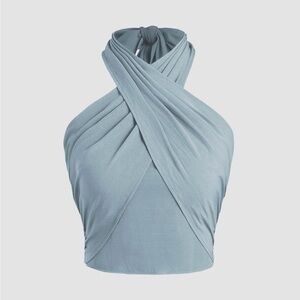 Cider Light Blue Twist Halter Crop Top